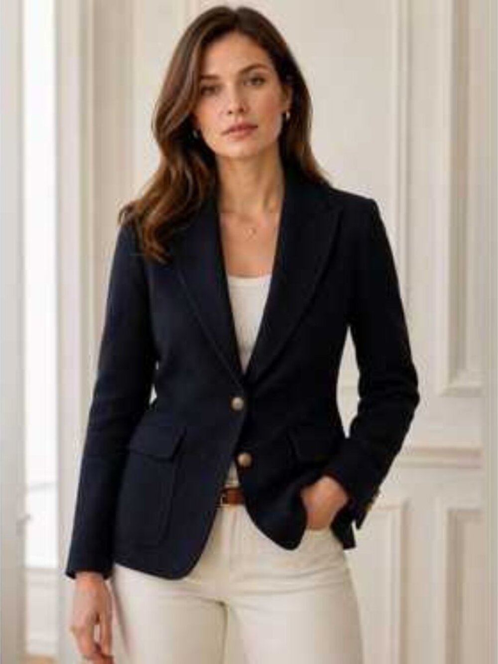 Massimo Dutti Navy Wool Blazer Gold Buttons NWOT Size 40 EU / US 8